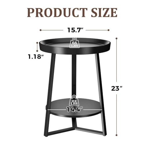 Gadroad Round End Table with Storage Shelf, Black - color: Black, size: 15.7"D x 15.7"W x 23"H (no Charging Station)