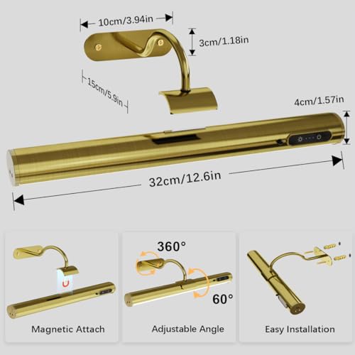 Wireless Rechargeable Picture Light, Battery Operated Art Light - color: Without Motion Sensor Antique Brass