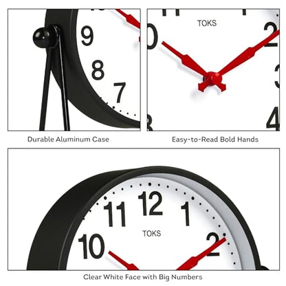 Lily's Home Desk & Table Clock - Black - Minimalist Design - Tabletop Analog Clock - Large Numbers for Readability - Ideal for Office, Bedroom, Shelf Décor - 7.5'' x 2.5'' x 7.3''