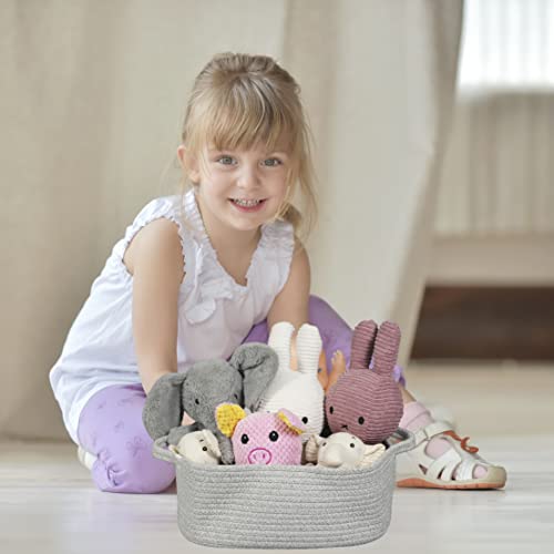 XUANGUO Medium Woven Cotton Rope Storage Basket with Handles, Light Grey - color: light grey