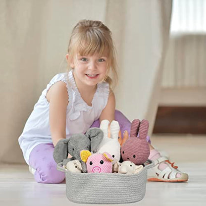 XUANGUO Medium Woven Cotton Rope Storage Basket with Handles, Light Grey - color: light grey