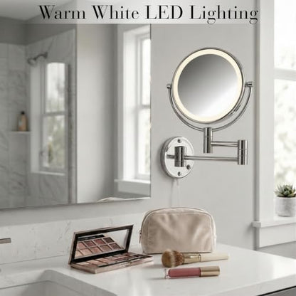 JERDON Lighted Wall-Mount Makeup Mirror - 8X - Chrome - HL88CL - color: Chrome Plug in