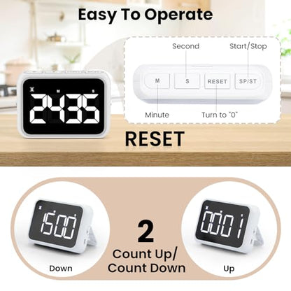 USB Rechargeable Loud Digital Kitchen Timer with Large LCD Display & Adjustable Loud Alarm - Ideal Magnetic Timer for Desk or Kitchen