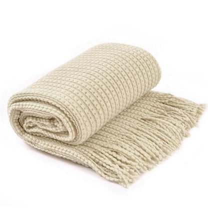 Blagic Knit Throw Blanket for Couch and Bed with Tassels,Off White, 50"x60" - color: D-beige, size: 50 × 60 in