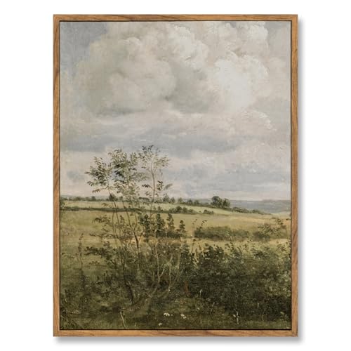 ElfLuna Wood Framed Canvas, Vintage Wildflower Field Landscape Print | Vintage wildflower framed canvas. Retro farmhouse style, HD print, solid wood frame, lovely indoor wall decor. - color: Cloud Field, size: 16"L x 12"W