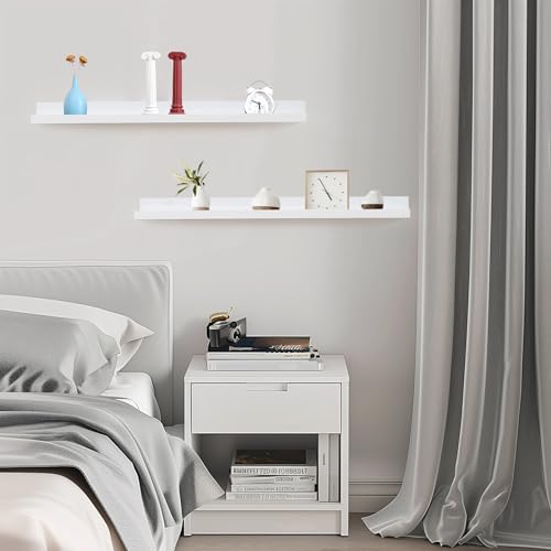 Muzilife 35.4" Large Floating Shelves Wood Wall Shelf with Lip, 2Pcs, White - color: White, size: 35.4"