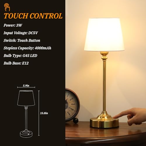 Kakanuo Gold Cordless Table Lamp with Rechargeable Battery, 1 Pack - color: White - Gold