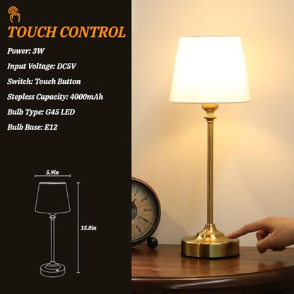 Kakanuo Gold Cordless Table Lamp with Rechargeable Battery, 1 Pack - color: White - Gold