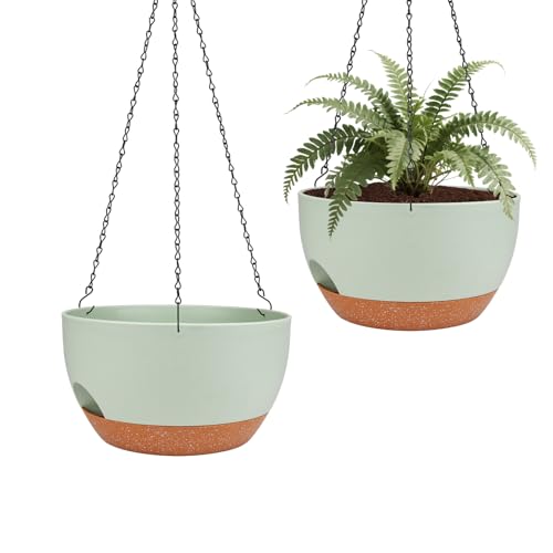 2 Pack 10 Inch Self Watering Hanging Planter for Indoor Outdoor Plants - color: Green, size: 10 inch