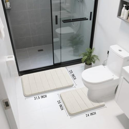 Yimobra Memory Foam Bathroom Mat Set, 31.5 x 20 & 24 x 20 in, Cream White - color: Cream White, size: 31.5x20+24x20 Inch