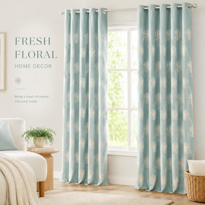 VOGOL Floral Embroidered Grommet Curtains, 60 x 106, 2 Panels, Blue - color: C2, size: 60"W x 106"L (Pack of 2)