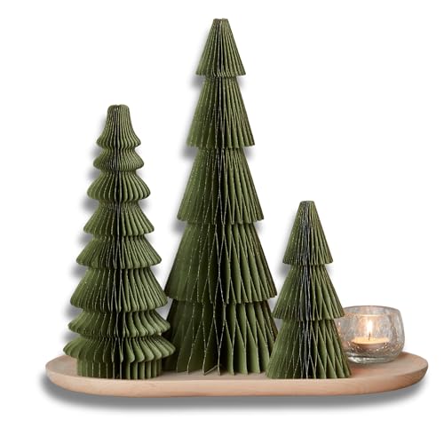 Set of 3 Honeycomb Paper Olive Green Trees (Medium Set 3 Olive) - color: Medium Set 3 Olive