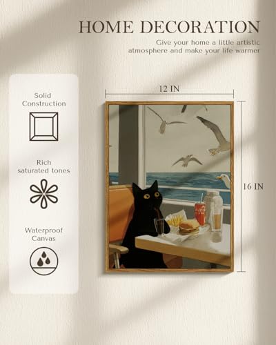 WHASAYART Framed Whimsical Black Cat Canvas Wall Art 12x16 Inch - color: Black Cat Holiday, size: 16"L x 12"W