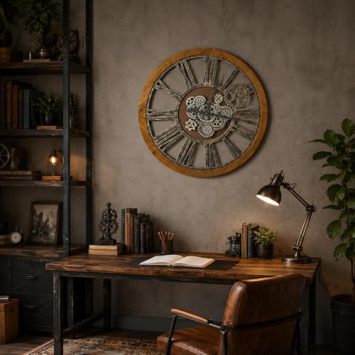 The B-Style Large Wall Clock, 30 inch, Dark Brown and Bronze - color: Drak Brown and Bronze, size: 30 inch (76 cm)