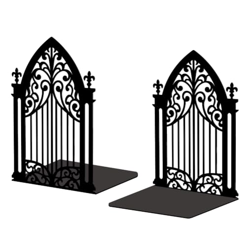 Peacoblue 5.3"x4.3"x7.3" Metal Bookends, Heavy Duty Book Ends for Shelves - style: Gothic Gate