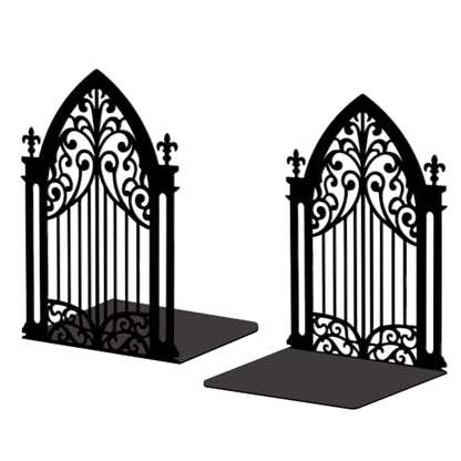 Peacoblue 5.3"x4.3"x7.3" Metal Bookends, Heavy Duty Book Ends for Shelves - style: Gothic Gate
