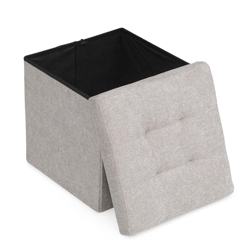 Athena Collection 15" Storage Ottoman Bench Folding Bench with 40L Hidden Storage, Small Cube Ottoman Linen Foot Rest Stool Chest with Flipping Lid for Living Room, Bedroom, Entryway, Sandy Beige - color: Sandy Beige, style: 15" Linen