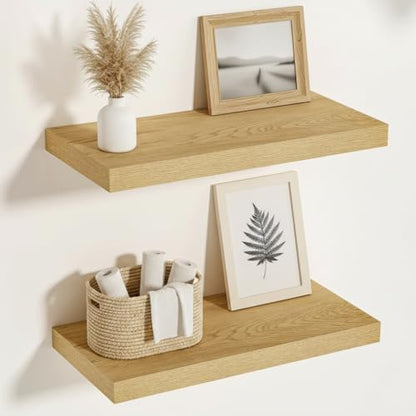 Vivelove 12 Inch Deep Floating Shelves 16 inch Long, Oak Shelf, Set of 2 - color: Oak, size: 16”wx12”dx1.5”h