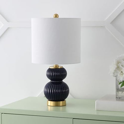 JONATHAN Y Daphne Ribbed Gourd Metal/Glass Table Lamp 20", Navy - color: Navy