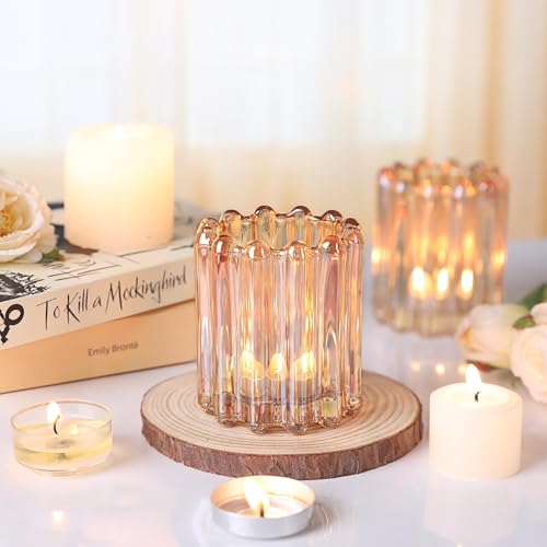 6 Pcs Votive Candle Holder, Gold Glass Large Tea Lights Candle Holders - color: Gold
