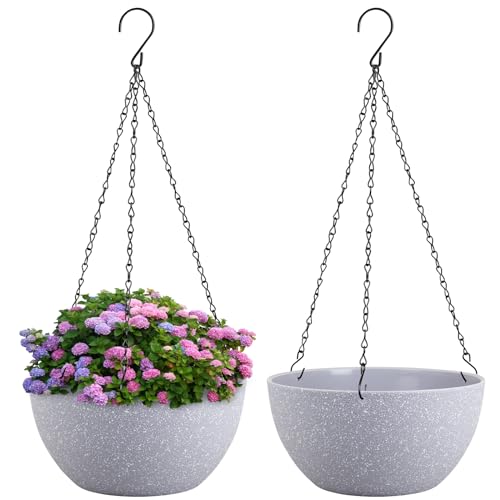 Meowell 8 inch Small Hanging Planters for Indoor Outdoor Plants, 2 Pack Hanging Flower Pots with Drainage Holes and Chain for Garden Porch, Plastic Hanging Baskets for House Plants, Speckled Grey - color: Speckled Grey, size: 8inch 2pcs