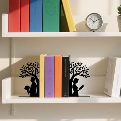 Metal Bookends Tree of Life Book Ends for Shelves - color: Black - 1 Pair Couple Under the Tree