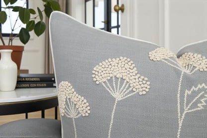 Rudransha Hand Embroidered Wildflower Throw Pillow Cover - 20x20 Inch Light Grey Cotton - Blooming - color: Blooming-light Grey, size: 20" x 20" (Pack of 1)