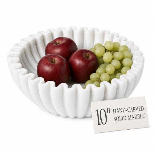 Fluted Marble Bowl Decorative 10", Large Fruit Bowl for Kitchen Counter - size: 10 inches