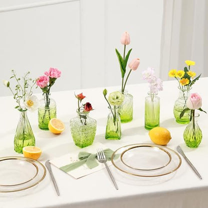 Olive Green Glass Bud Vases Set of 10, Wedding Table Centerpiece - color: Olive Green