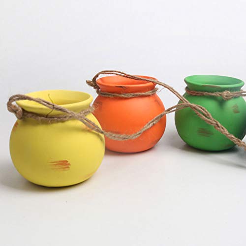 Cabilock 4 Pcs Ceramic Hanging Succulent Pots Mini Terracotta Hanging Planters with Rope Holder for Air Plants, Succulents, Indoor Wall Decor, Balcony, Yard and Garden