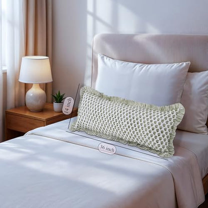 CPC Emerald Green Block Print Ruffle Sham Pillow Cover 14x36 Inch Pack of 1 - color: Emerald Green, size: 36" x 14" (Pack of 1)