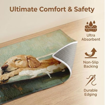 Sage Green Golden Retriever Bath Mat,Retro Dog Bathroom Rug