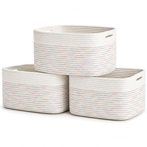OrganiHaus Rainbow Baskets for Shelves, Set of 3, 15x9x10 - color: Stitches Rainbow