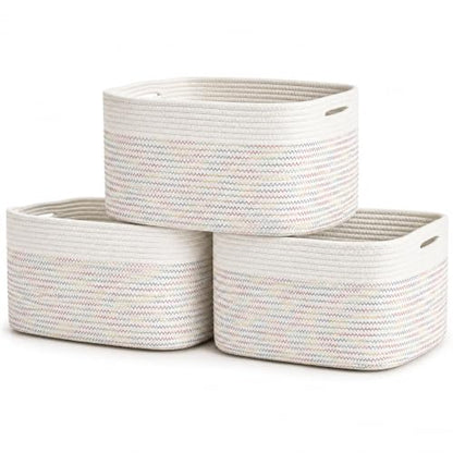 OrganiHaus Rainbow Baskets for Shelves, Set of 3, 15x9x10 - color: Stitches Rainbow