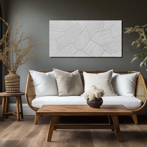 DNIEOTU Hand Painted Abstract Wall Art for Living Room, White Textured Canvas Artwork Wall-Decor for Bedroom, Modern Minimalist Geometric Paintings for Hallway Office, Size 40 x 20 Inches - color: ABSTRACT-57[P], size: 40"L x 20"W