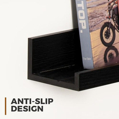 Muzilife 55" Large Floating Shelves Wood Wall Shelf with Lip, 2Pcs, Black - color: Black, size: 55"