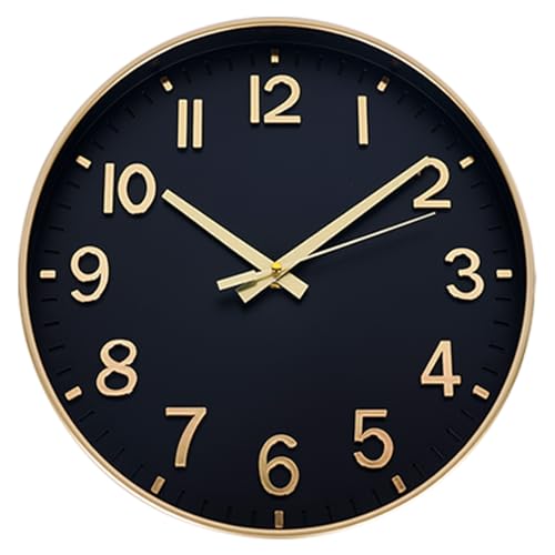 12 Inch Wall Clock Battery Operated Silent Non Ticking Clock Black Gold Modern Round Wall Clock with 3D Numbers Decorative for Kitchen Bedroom Living Room Office Classroom - color: Black Gold, size: 12 Inch