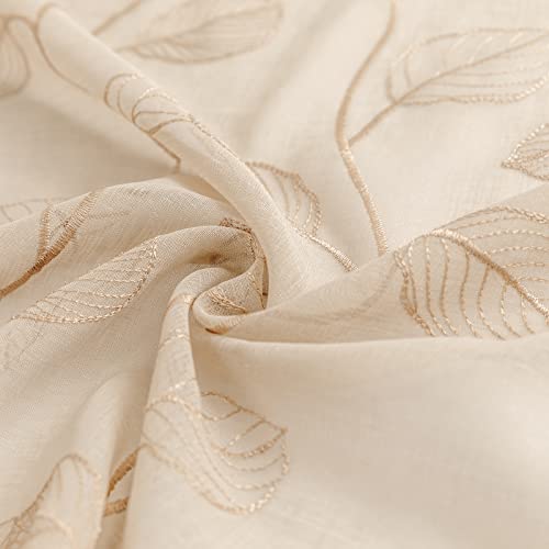 Topick Beige Sheer Leaf Curtain Kitchen Valance for Windows Leaf Embroidered Voile Small Curtain Valance Semi Sheer Farmhouse Curtain 16 Inch Rod Pocket 1 Panel Beige - color: Beige, size: 55"W x 16"L (Pack of 1)