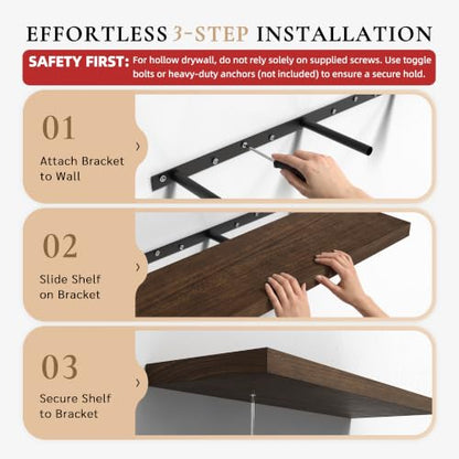 16" Wall Floating Shelves, Set of 3, Walnut Finish - color: Walnut, size: 3T16IN