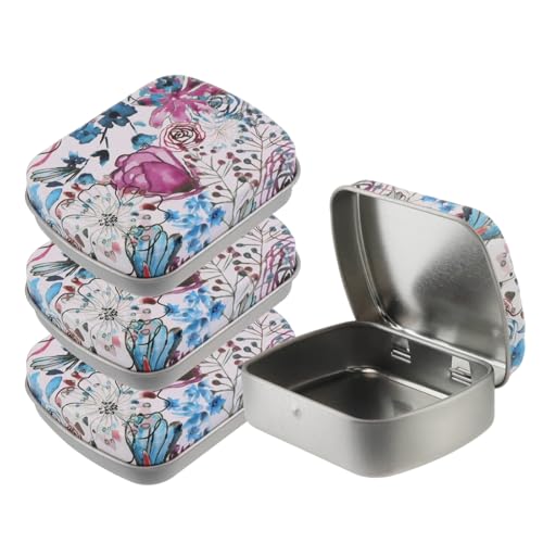 4pcs Purple Rose Empty Hinged Tin Box Metal Tin Storage Box - color: Purple Rose