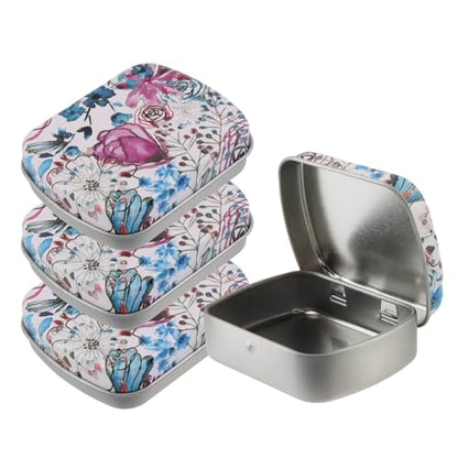4pcs Purple Rose Empty Hinged Tin Box Metal Tin Storage Box - color: Purple Rose