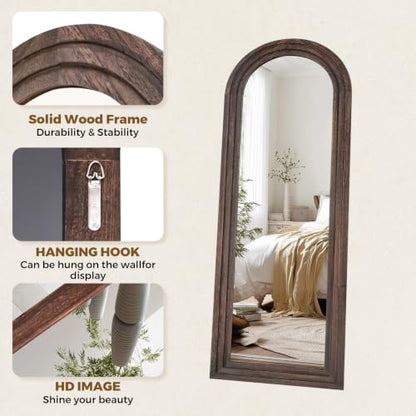 58x22 Arched Full Length Mirror, Solid Wood 3 Layer Frame, Brown - color: Brown-3 Layer-ar Frame, size: 57.9"L x 21.9"W