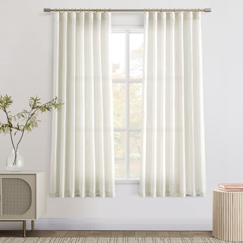 Joywell Linen Curtains 63 Inches Long for Living Room Hook Belt Cream - color: Natural, size: 52"W x 63"L (Pack of 2)