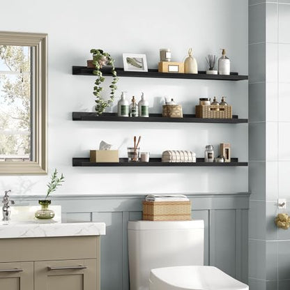 HOOBRO Floating Shelves, Wall Shelf Set of 3, 47.2 Inches Hanging Shelf - color: Black, size: 47.2 Inches