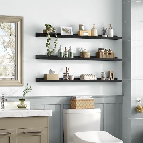 HOOBRO Floating Shelves, Wall Shelf Set of 3, 47.2 Inches Hanging Shelf - color: Black, size: 47.2 Inches