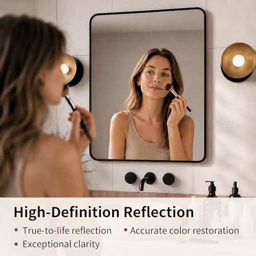 DeerValley Bathroom Mirror with Black Frame, Rounded Rectangle - color: Black, size: 36"L x 30"W