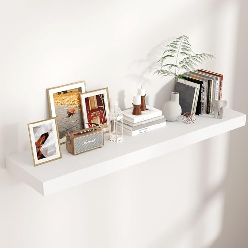 48 Inch Floating Shelves for Wall, 12"D Wood Storage Shelves, White Finish - color: White, size: 48 Inch
