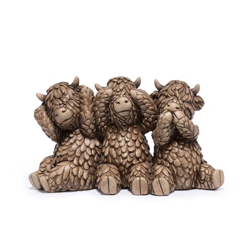 Hodao See Hear Speak No Evil Highland Cow Figurine - color: Three Wise Highland Cow
