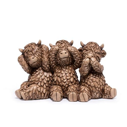 Hodao See Hear Speak No Evil Highland Cow Figurine - color: Three Wise Highland Cow