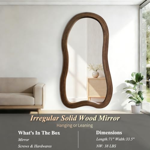 71"x33.5" Irregular Full Length Mirror with 3-Layer Wood Frame - color: Walnut, size: 71"L x 33.5"W